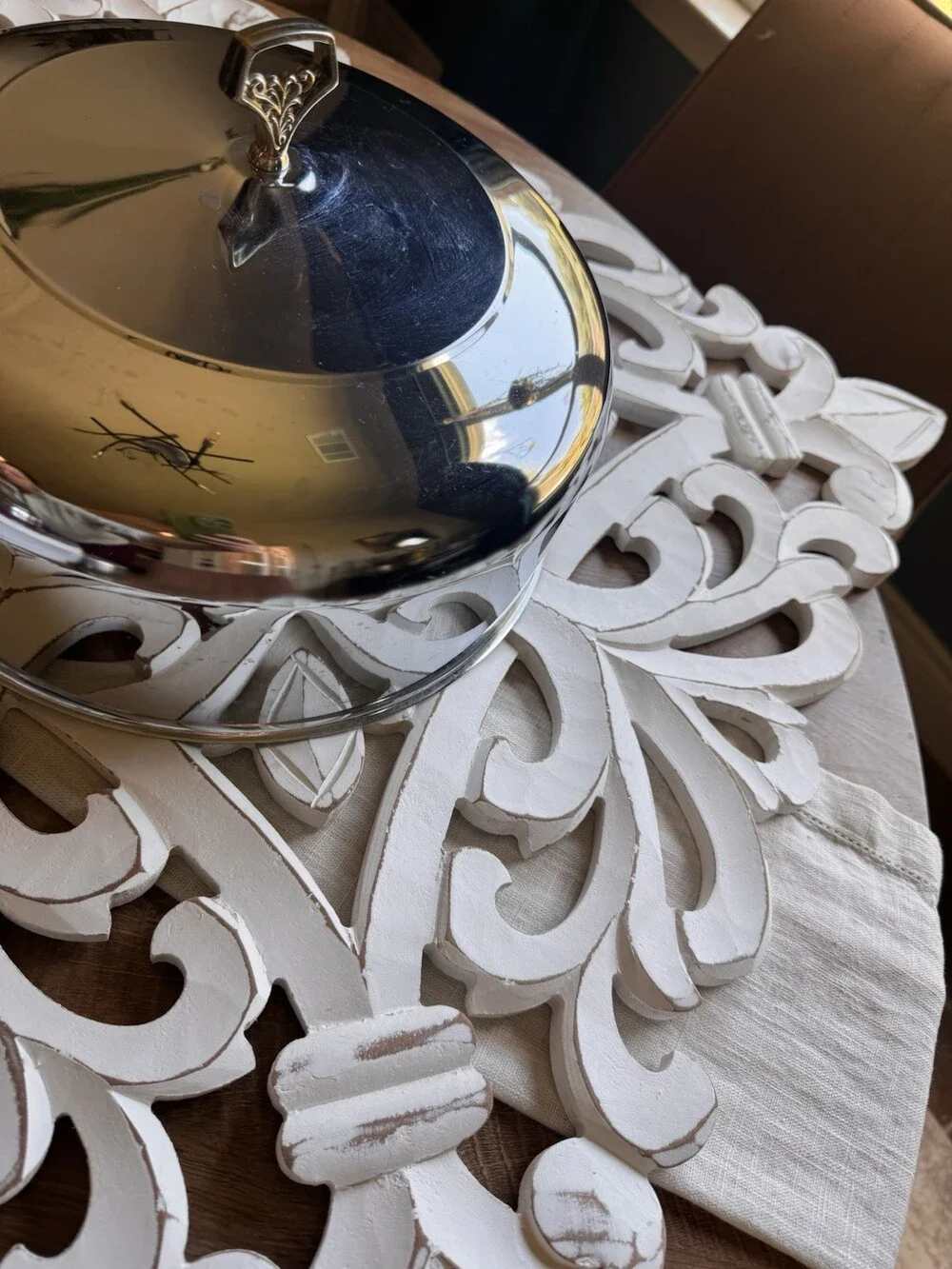 Vintage Kromex Chrome Brass Handles Cake Cover